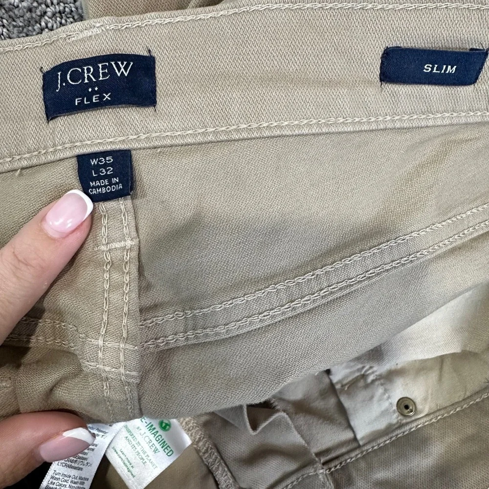 J.Crew Flex Slim‎ Fit Mens Pants W35 L32 Khaki Chinos Cotton Blend
